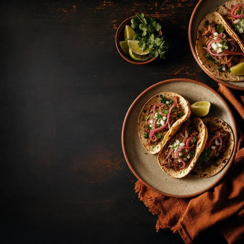 Plated tacos on charred tortillas