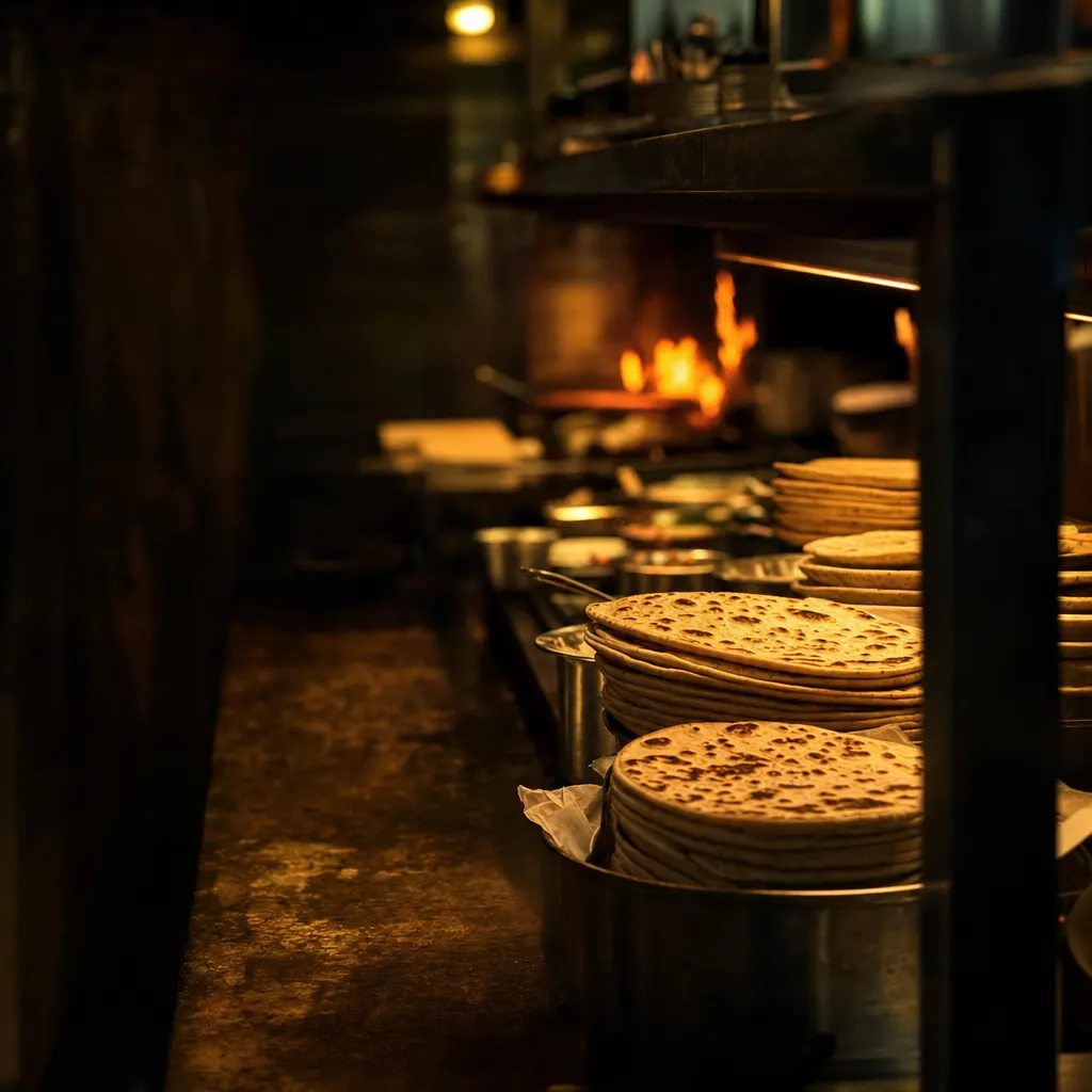 Stacked tortillas on a restaurant kitchen pass