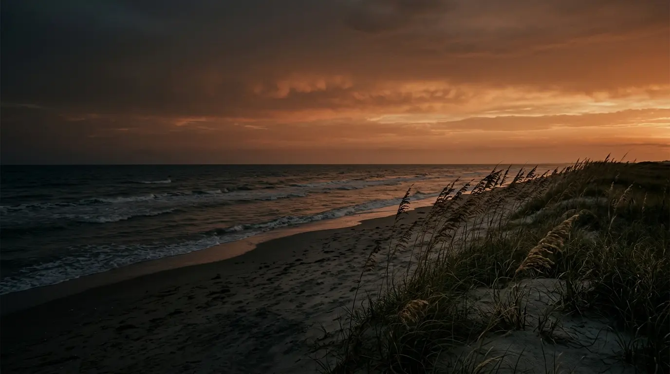 Gulf coast shoreline at dusk