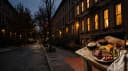 City brownstones at dusk