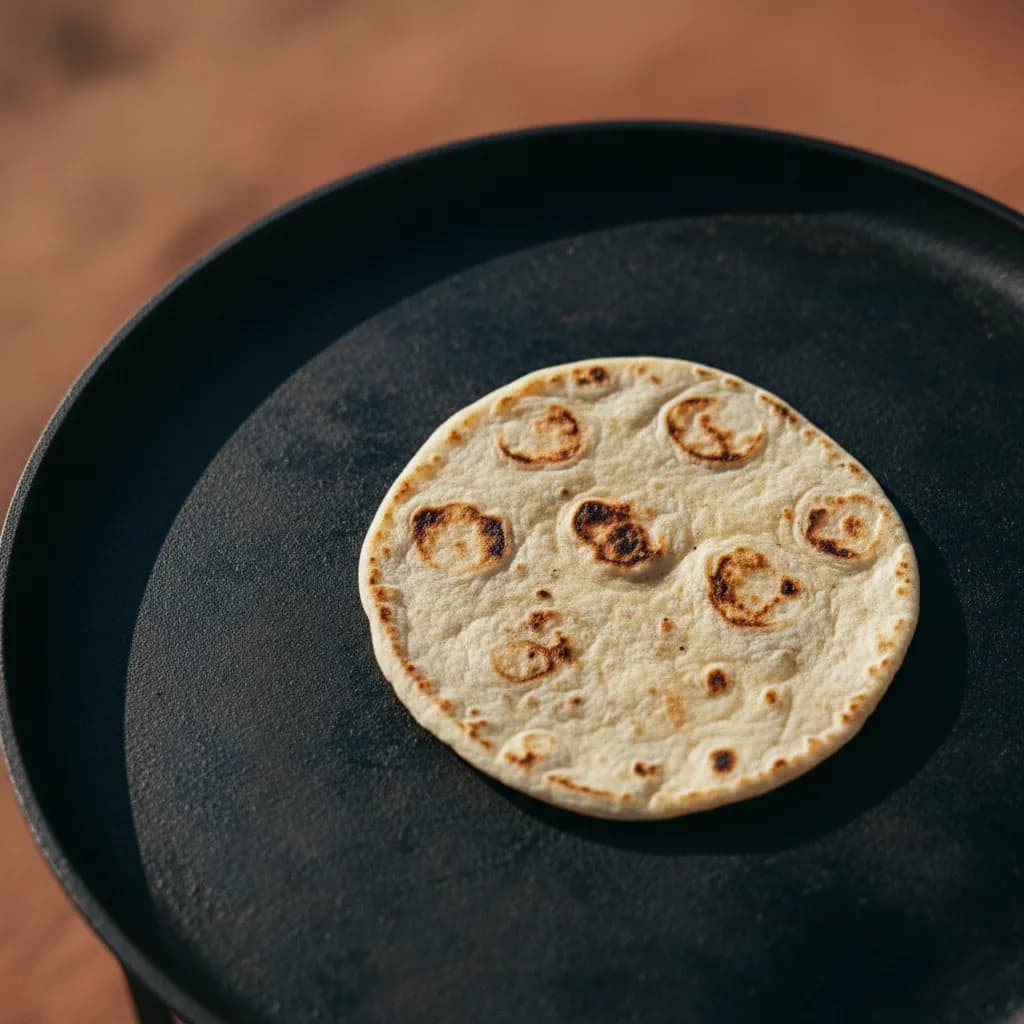 Flour tortillas blistering on a seasoned comal