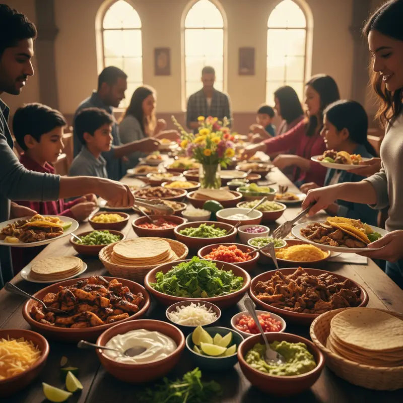 Church fellowship hall taco potluck