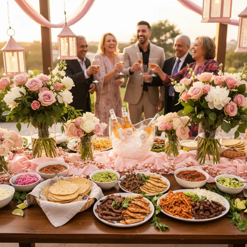 Romantic engagement party taco bar