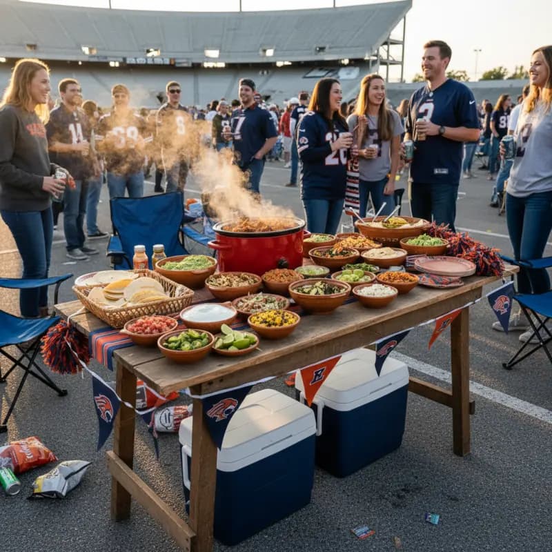 Football tailgate taco bar setup